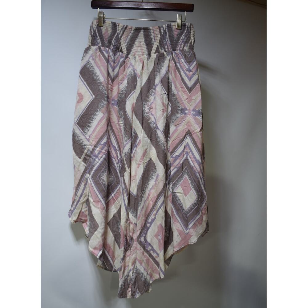 Free People Women's Geometric Harem Pants Boho Smocked Waist Wide Leg Size S
